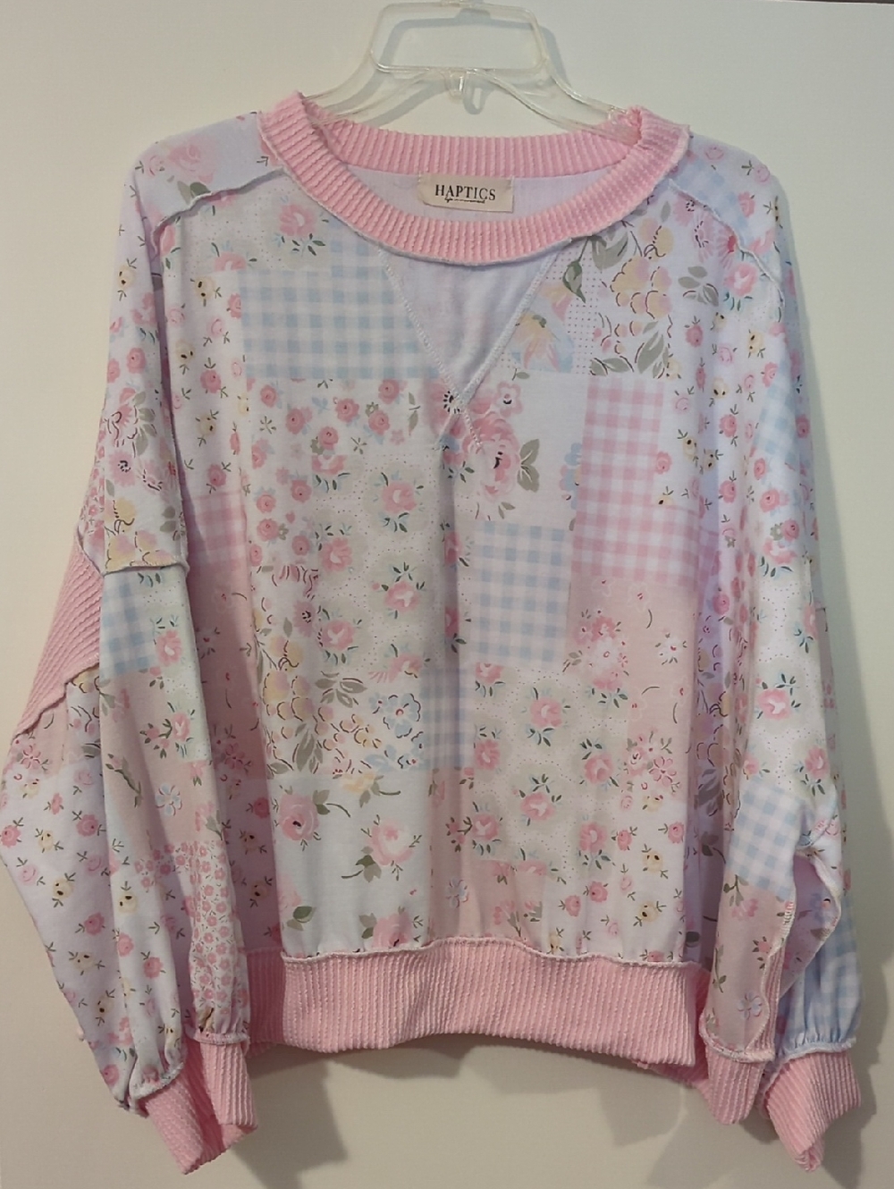 Haptics Pink Floral Patchwork Cozy Pullover Sweatshirt